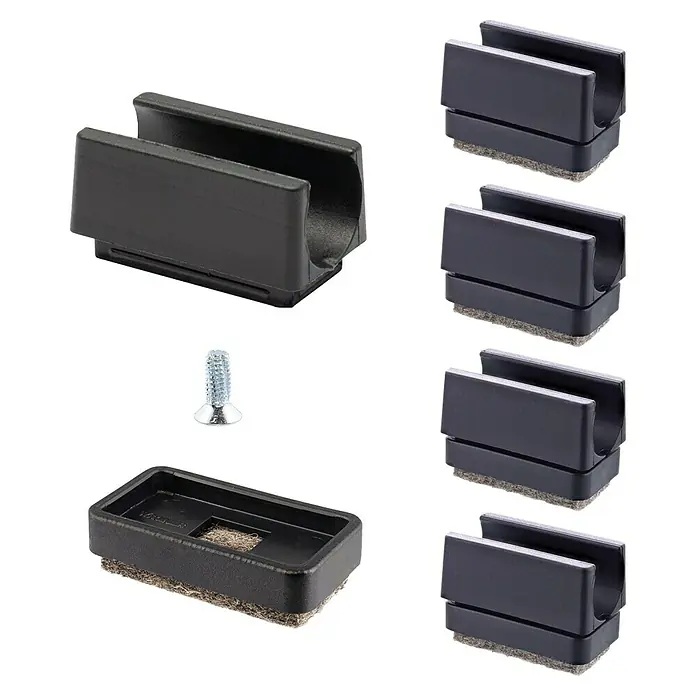 Wagner System Möbelgleiter-Set - L x B x H: 32 x 18 x 13 mm, Lochdurchmesser: 14 mm, Rechteck, 4 Stk. - Schwarze Stuhlbeinschoner mit Filzgleitern und einer Schraube zur einfachen Montage und zum Schutz Ihrer Böden.