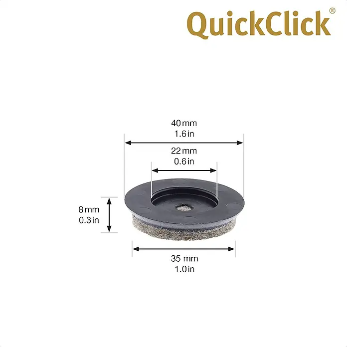 Wagner System Möbelgleiter-Set Ultrasoft Slim - Durchmesser: 40 mm, Rund, 8 Stk. - Eine Nahaufnahme eines QuickClick Möbelgleiters mit Größenangaben.