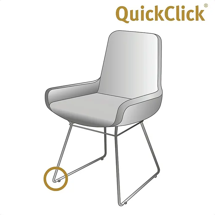 Wagner System Möbelgleiter-Set - L x B x H: 32 x 18 x 13 mm, Lochdurchmesser: 11 mm, Rechteck, 4 Stk. - Bild einer stilvollen QuickClick-Stuhlabbildung mit schlanken Metallbeinen und modernem Design, perfekt für jedes Esszimmer.