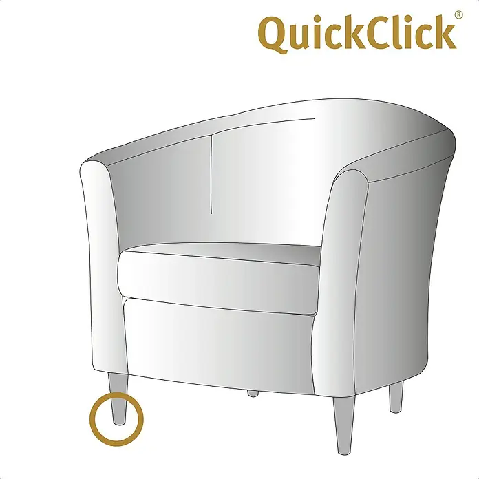 Wagner System Möbelgleiter-Set Ultrasoft Slim - Durchmesser: 30 mm, Rund, 8 Stk. - Nahaufnahme eines Sessels von QuickClick, der sich ideal für die stilvolle und komfortable Ergänzung Ihres Wohnraums eignet.