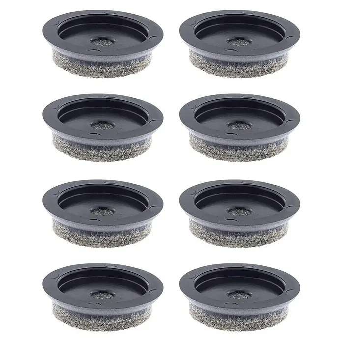 Wagner System Möbelgleiter-Set Ultrasoft Slim - Durchmesser: 30 mm, Rund, 8 Stk. - Acht graue, kreisförmige Topfpflanzenscheiben mit schwarzen Rändern und einem Loch in der Mitte. Sie dienen als Bodenschutz.