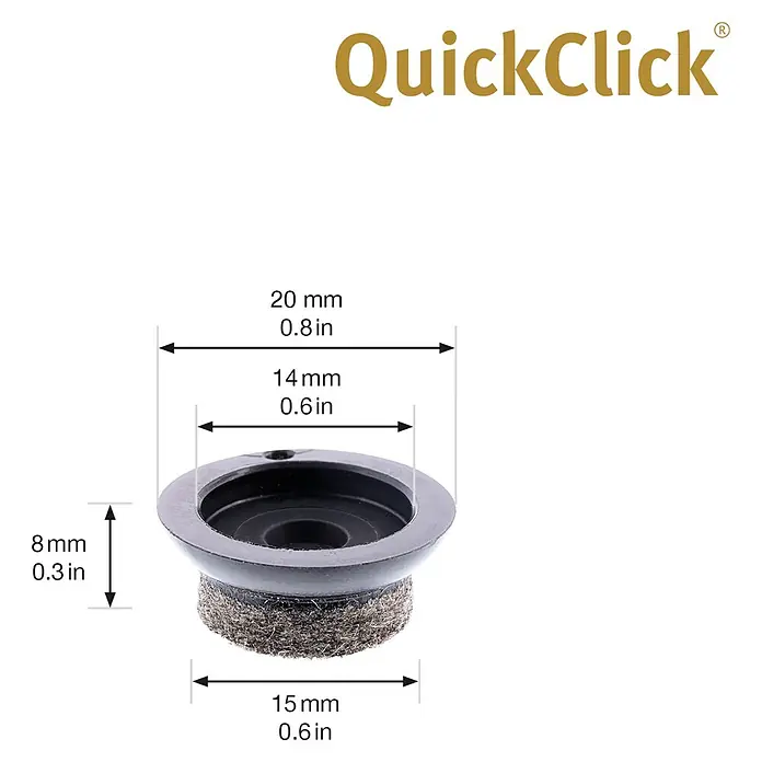 Wagner System Möbelgleiter-Set Ultrasoft Slim - Durchmesser: 20 mm, Rund, 8 Stk. - Abmessungen des QuickClick Möbelgleiters mit Filzgleitfläche für Stuhl- und Tischbeine.