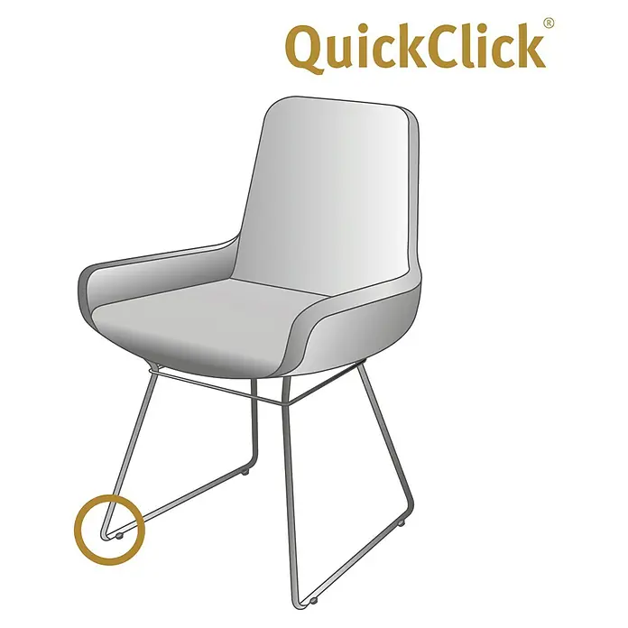 Wagner System Möbelgleiter-Set - L x B: 31 x 18 mm, Lochdurchmesser: 12 mm, Rechteck, 4 Stk. - Abbildung eines QuickClick-Designstuhls mit Armlehnen und einem schlanken Metallgestell, ideal für moderne Büros oder Wohnräume.