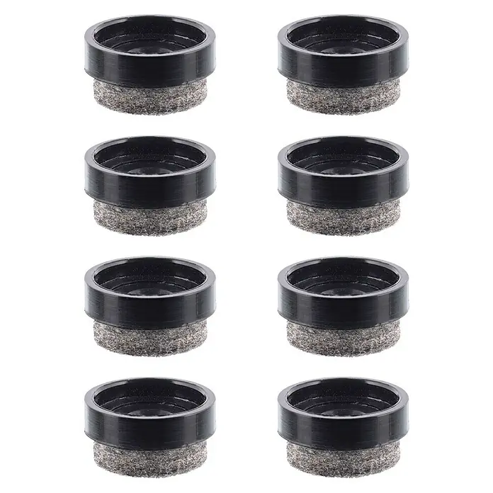 Wagner System Möbelgleiter-Set Ultrasoft Slim - Durchmesser: 17 mm, Rund, 8 Stk. - Nahaufnahme von Möbelgleitern mit schwarzem Rand und Filzgleitfläche, ideal zum Schutz von Böden.