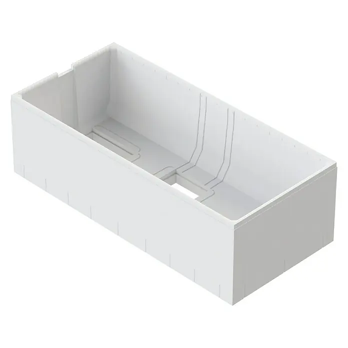Ottofond Wannenträger Tacoma - Passend für: Badewanne Tacoma 180 x 80 cm - Eine weiße, rechteckige Schubladenbox aus Kunststoff, leer und bereit zur Verwendung. Das Innere ist mit Verstärkungen versehen.