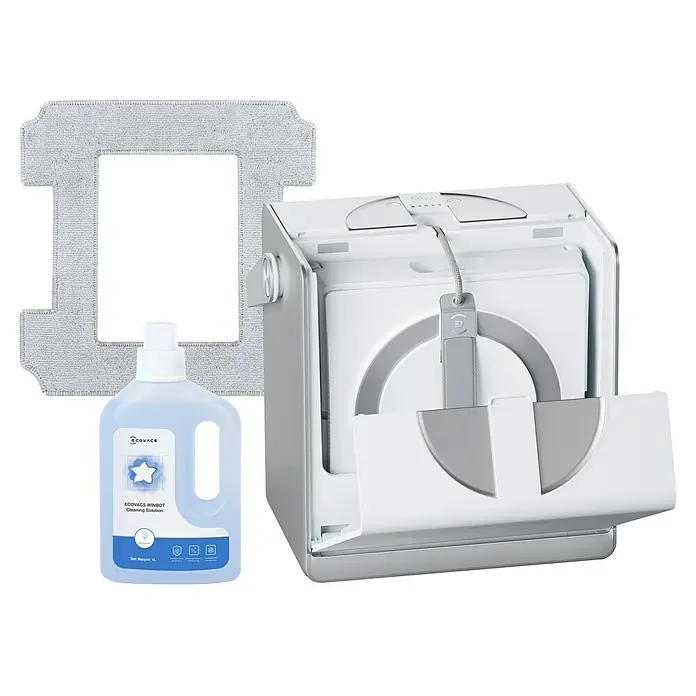 Ecovacs Fensterreinigungsroboter Winbot W2 Pro Omni SET - Tankvolumen: 60 ml, Akkulaufzeit: 110 min, Inkl. 1 l Ecovacs Winbot Cleaning Solution - Das ECOVACS WINBOT Fensterreinigungsroboter-Set, bestehend aus Roboter, Reinigungslösung und Reinigungstuch, für streifenfreie Sauberkeit.