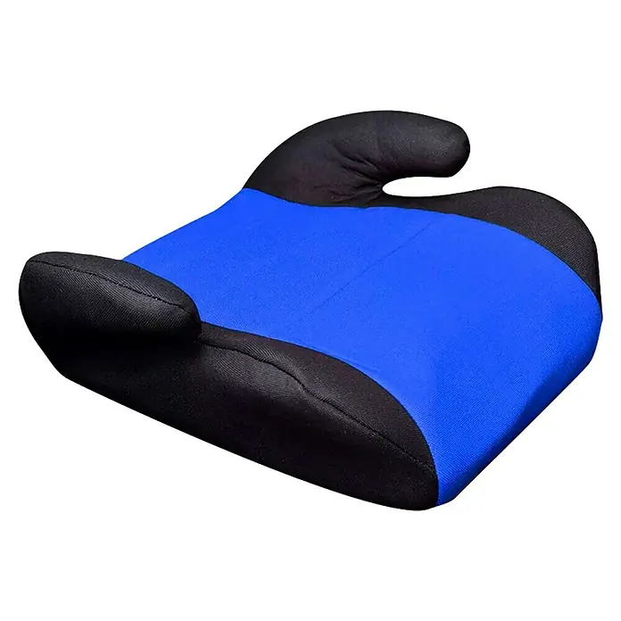 Rolmovil Asiento elevador - Apto para: Niños de 22 a 36 kg, Azul - Esta toma muestra un asiento de coche azul con detalles en negro, ofreciendo confort y seguridad para niños durante los viajes.