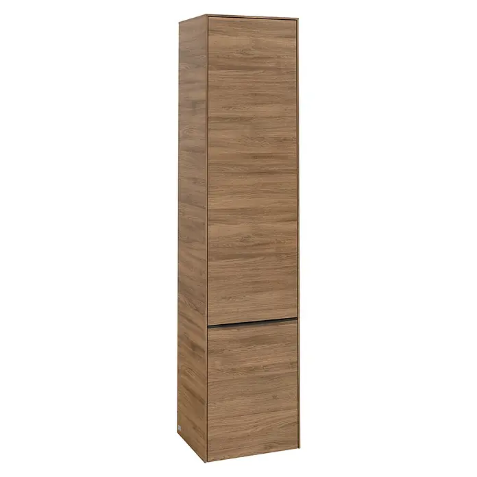 Villeroy & Boch Subway 3.0 Hochschrank - B x T x H: 40 x 36,2 x 171 cm, 2x Tür, Kansas Oak, Farbe Griff: Volcano black, DIN Anschlag: Links - Elegantes Sideboard in Holzoptik. Das Möbelstück bietet Stauraum und fügt sich nahtlos in moderne Wohnkonzepte ein. Perfekt für stilvolle Ordnung.