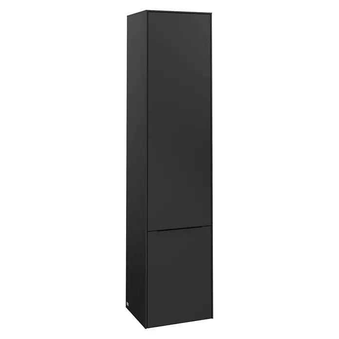Villeroy & Boch Subway 3.0 Hochschrank - B x T x H: 40 x 36,2 x 171 cm, 2x Tür, Volcano Black, Farbe Griff: Volcano black, DIN Anschlag: Links - Schwarzer, hochformatiger Badezimmerschrank mit zwei Fächern zur stilvollen Badaufbewahrung.