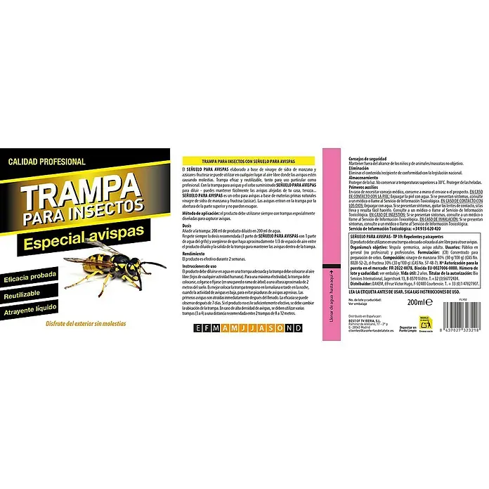 Trampa para avispas - 1 ud. - Imagen de una trampa para avispas profesional con atrayente para el control de plagas en exteriores.