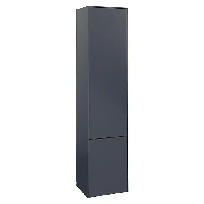 Villeroy & Boch Subway 3.0 Hochschrank - B x T x H: 40 x 36,2 x 171 cm, 2x Tür, Marine Blue, Farbe Griff: Marine Blue, DIN Anschlag: Links - Grauer Hochschrank mit schlichtem, modernem Design, ideal für Badezimmer oder ähnliche Räume, zur Aufbewahrung verschiedener Gegenstände.