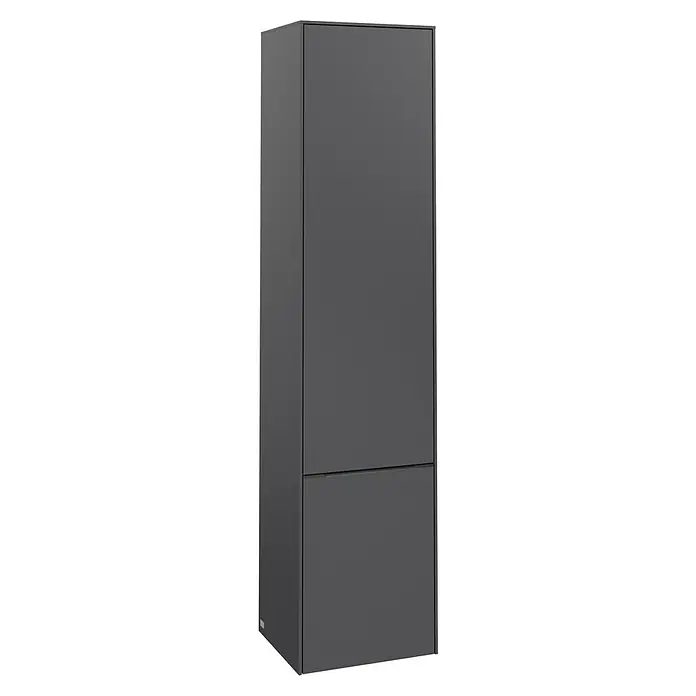 Villeroy & Boch Subway 3.0 Hochschrank - B x T x H: 40 x 36,2 x 171 cm, 2x Tür, Graphite, Farbe Griff: Graphite, DIN Anschlag: Links - Grauer, hochformatiger Schrank mit schlichtem Design und zwei Fächern, ideal für moderne Wohnräume und zur Aufbewahrung.