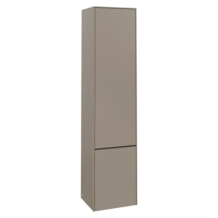 Villeroy & Boch Subway 3.0 Hochschrank - B x T x H: 40 x 36,2 x 171 cm, 2x Tür, Taupe, Farbe Griff: Taupe, DIN Anschlag: Links - Elegantes graubraunes Garderobenmöbel mit schlichtem Design, ideal für moderne Flure und Ankleidezimmer. Bietet stilvollen Stauraum.