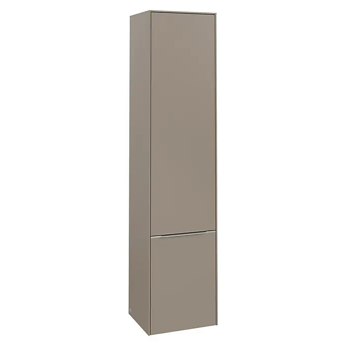Villeroy & Boch Subway 3.0 Hochschrank - B x T x H: 40 x 36,2 x 171 cm, 2x Tür, Taupe, Farbe Griff: Aluminium glänzend, DIN Anschlag: Rechts - Der moderne Hochschrank in Taupe bietet stilvollen Stauraum. Sein schlichtes Design mit einer horizontalen Linie passt perfekt in moderne Interieurs.