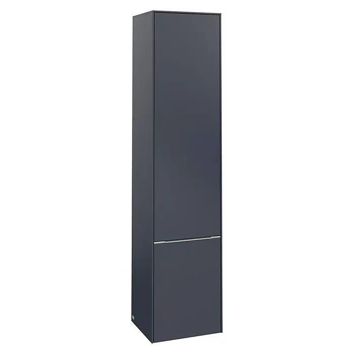 Villeroy & Boch Subway 3.0 Hochschrank - B x T x H: 40 x 36,2 x 171 cm, 2x Tür, Marine Blue, Farbe Griff: Aluminium glänzend, DIN Anschlag: Rechts - Moderner grauer Kühlschrank mit zwei Türen und minimalistischem Design für jede Küche.