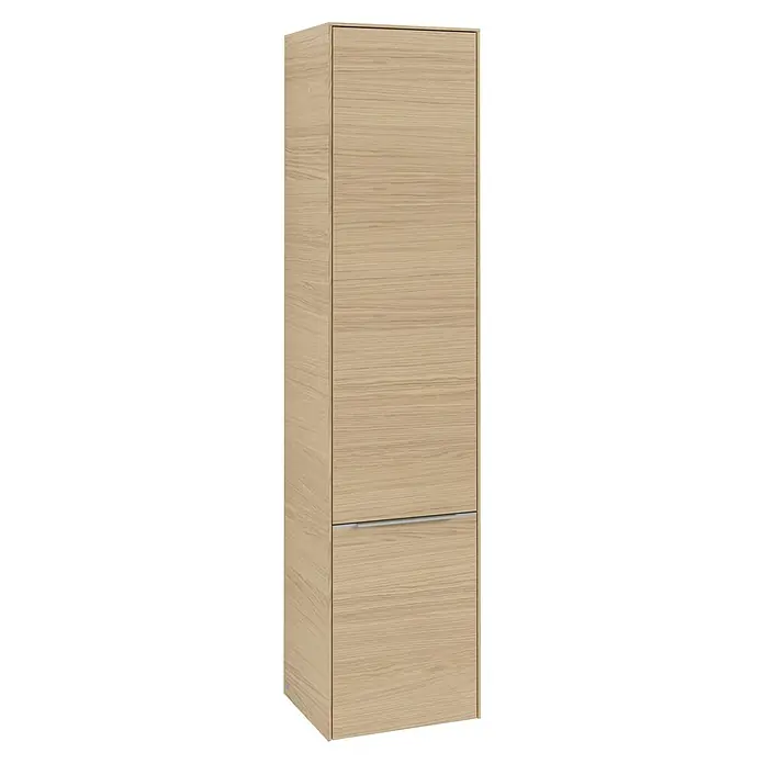 Villeroy & Boch Subway 3.0 Hochschrank - B x T x H: 40 x 36,2 x 171 cm, 2x Tür, Nordik oak, Farbe Griff: Aluminium glänzend, DIN Anschlag: Rechts - Ein schlanker, moderner Hochschrank in hellem Holzdekor. Ideal für stilvolle Stauraumlösungen im ganzen Haus.