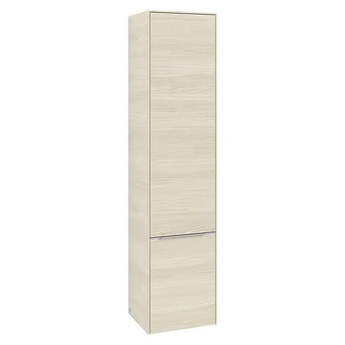 Villeroy & Boch Subway 3.0 Hochschrank - B x T x H: 40 x 36,2 x 171 cm, 2x Tür, White Oak, Farbe Griff: Aluminium glänzend, DIN Anschlag: Rechts - Dieser Küchenschrank mit hellem Holzdekor bietet Stauraum und ein schlichtes Design für moderne Küchen.