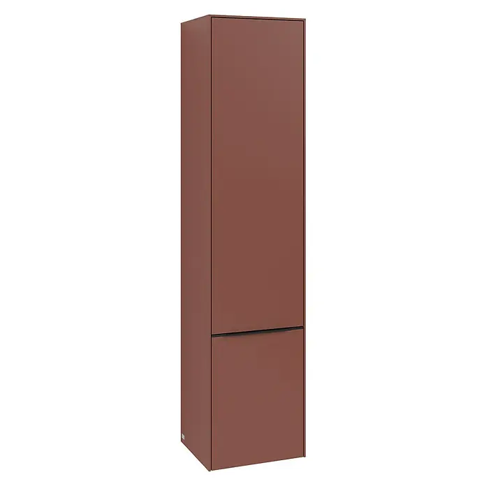 Villeroy & Boch Subway 3.0 Hochschrank - B x T x H: 40 x 36,2 x 171 cm, 2x Tür, Wine Red, Farbe Griff: Volcano black, DIN Anschlag: Rechts - Ein eleganter, terracottafarbener Kühl-/Gefrierschrank, der modernes Design und Funktionalität vereint. Ein Blickfang in jeder Küche.
