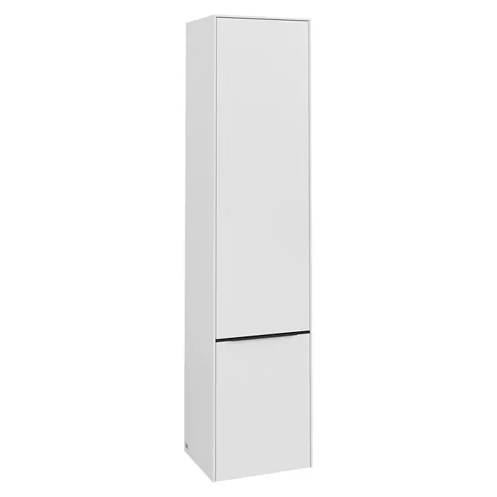 Villeroy & Boch Subway 3.0 Hochschrank - B x T x H: 40 x 36,2 x 171 cm, 2x Tür, Pure White, Farbe Griff: Volcano black, DIN Anschlag: Rechts - Ein moderner, weißer Schuhschrank mit minimalistischem Design und zwei Fächern, ideal für die stilvolle Aufbewahrung von Schuhen im Flur.