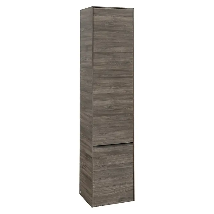 Villeroy & Boch Subway 3.0 Hochschrank - B x T x H: 40 x 36,2 x 171 cm, 2x Tür, Stone Oak, Farbe Griff: Volcano black, DIN Anschlag: Rechts - Dieser elegante Holzschrank bietet stilvollen Stauraum. Das schlichte Design und die hochwertige Verarbeitung machen ihn zu einem Blickfang.