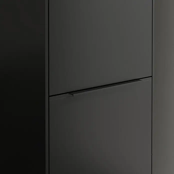 Villeroy & Boch Subway 3.0 Hochschrank - B x T x H: 40 x 36,2 x 171 cm, 2x Tür, Volcano Black, Farbe Griff: Volcano black, DIN Anschlag: Rechts - Schlichte, moderne schwarze Schrankfront mit minimalistischem, eingelassenem Griff, der das elegante Design unterstreicht. Ideal für zeitgenössische Räume.