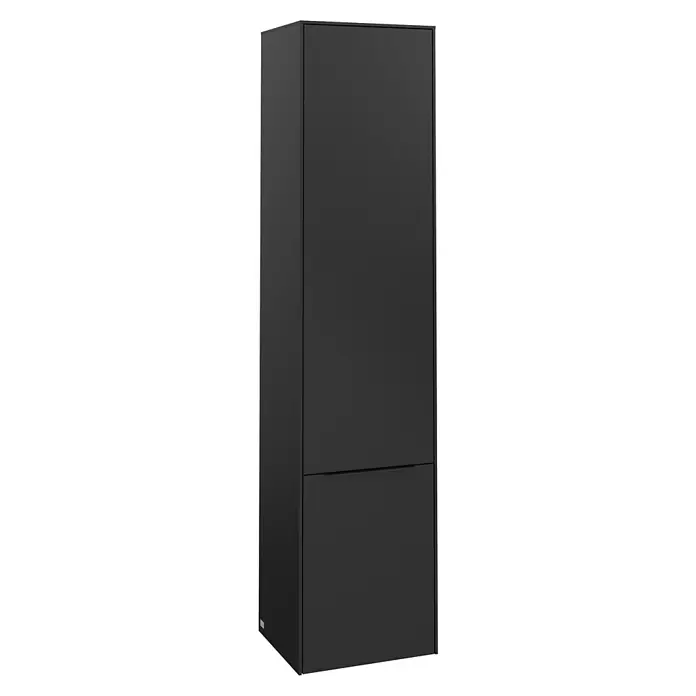 Villeroy & Boch Subway 3.0 Hochschrank - B x T x H: 40 x 36,2 x 171 cm, 2x Tür, Volcano Black, Farbe Griff: Volcano black, DIN Anschlag: Rechts - Ein schlanker, schwarzer Hochschrank mit zwei Fächern bietet eleganten Stauraum. Perfekt für moderne Einrichtungen, schlicht und funktional.
