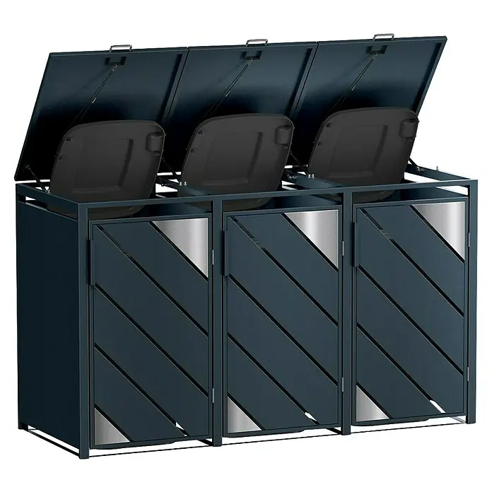 Metzler Mülltonnenbox - 198,5 x 80 cm, Stahl, Anthrazit, Geeignet für Anzahl Mülltonnen: 3 Stk. - Der Mülltonnenbox mit drei Fächern ist eine praktische und stilvolle Lösung für die Mülltrennung im Außenbereich. Die Box ist robust und wetterfest.