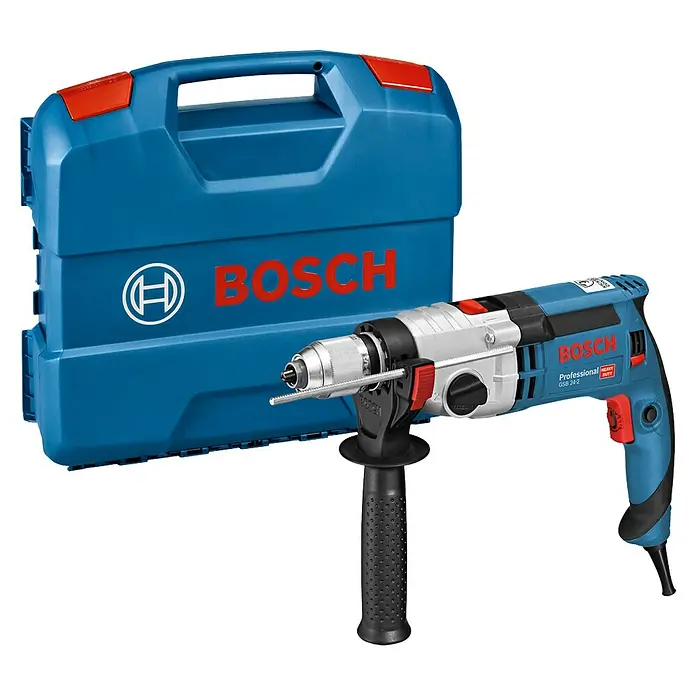 Bosch Professional Schlagbohrmaschine GSB 24-2 - 1.100 W, Schnellspannbohrfutter - Bosch GSB 24-2 Professional Schlagbohrmaschine mit blauem Werkzeugkoffer. Robustes Werkzeug für Profis.