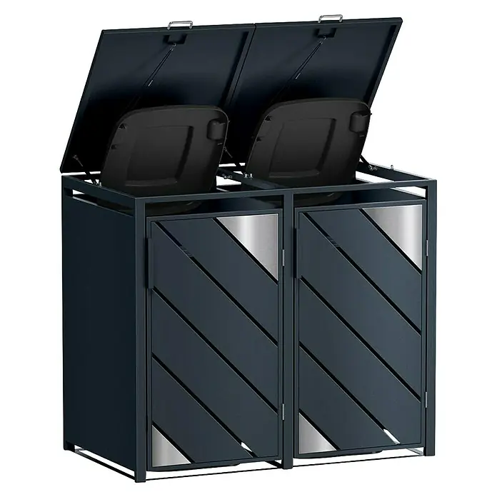 Metzler Mülltonnenbox - 132 x 80 cm, Stahl, Anthrazit, Geeignet für Anzahl Mülltonnen: 2 Stk. - Die doppelten Mülltonnenbox bietet eine stilvolle Lösung für die Mülltrennung im Außenbereich. Die Box hat einen Deckel zum Öffnen.
