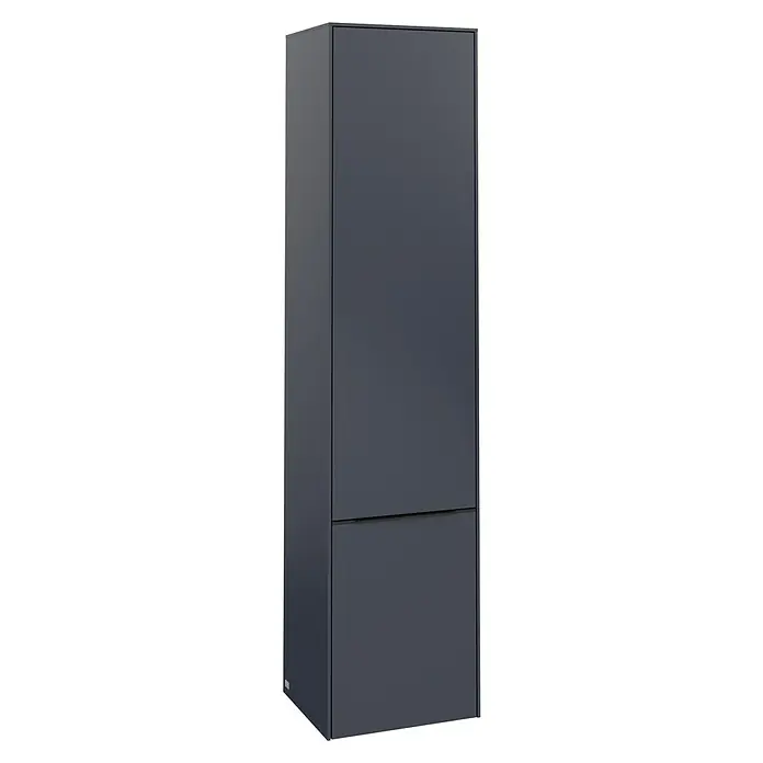 Villeroy & Boch Subway 3.0 Hochschrank - B x T x H: 40 x 36,2 x 171 cm, 2x Tür, Marine Blue, Farbe Griff: Volcano black, DIN Anschlag: Rechts - Ein hochformatiger, schmaler, anthrazitfarbener Schrank mit zwei Türen, ideal für moderne Badezimmer oder kleine Räume.