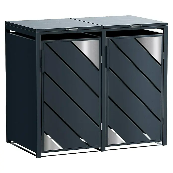 Metzler Mülltonnenbox - 132 x 80 cm, Stahl, Anthrazit, Geeignet für Anzahl Mülltonnen: 2 Stk. - Mülltonnenbox für zwei Mülltonnen mit abschließbaren Türen, modernem Design und eleganten Griffen für einfache Bedienung.