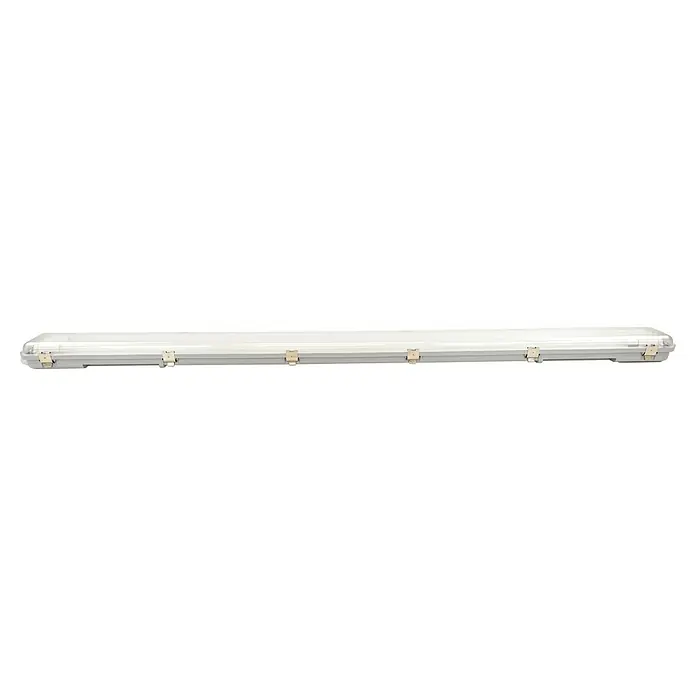 Voltolux Feuchtraumleuchte - L x B x H: 128,4 x 9,6 x 6 cm, Lichtfarbe: Tageslichtweiß, 28 W, IP65 - Ein langer, weißer LED-Streifen, der an einer Halterung befestigt ist, ideal zur Beleuchtung von Regalen oder Arbeitsflächen.