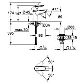 Grohe QuickFix Start Edge Waschtischarmatur S-Size (Ausladung: 93 mm, Chrom, Glänzend) | BAUHAUS