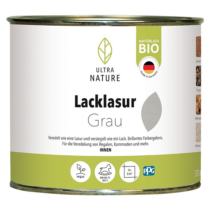 Ultra Nature BIO Lacklasur (Grau, 375 ml, Seidenglänzend) | BAUHAUS