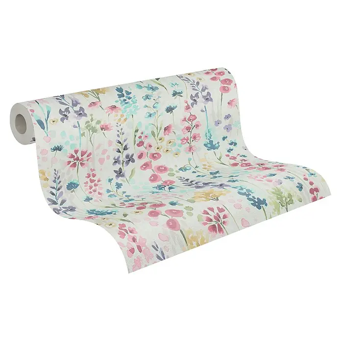 A.S. Création Aquarell Dreams Vliestapete - Weiß-Bunt, Floral, 10,05 x 0,53 m - Eine Rolle blumiger Tapete, die ein zartes und frühlingshaftes Ambiente vermittelt. Das florale Muster in Pastelltönen ist sehr einladend.