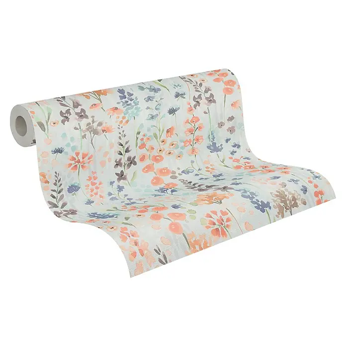 A.S. Création Aquarell Dreams Vliestapete - Hellblau-Bunt, Floral, 10,05 x 0,53 m - Eine Rolle Tapete mit zartem Blumenmuster in sanften Farben, die eine frühlingshafte Atmosphäre verbreitet und jeden Raum aufwertet.