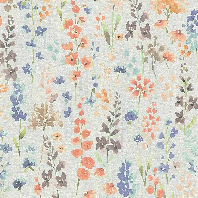 A.S. Création Aquarell Dreams Vliestapete - Hellblau-Bunt, Floral, 10,05 x 0,53 m - Stoff mit aquarellierten Blumenmuster. Ein zartes Design mit floralen Elementen in sanften Farben für stilvolle Dekorationen.