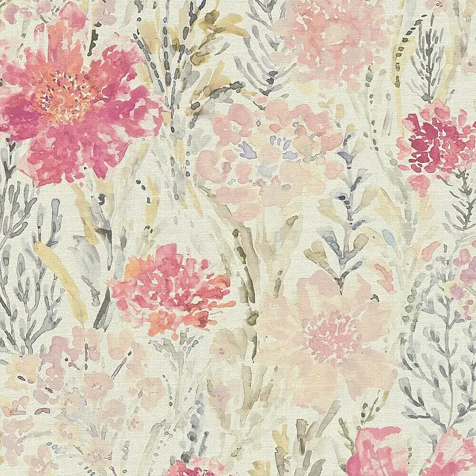 A.S. Création Aquarell Dreams Vliestapete - Grün-Rot, Floral, 10,05 x 0,53 m - Aquarell-Blumenmuster mit rosa und grauen Farbtönen. Perfekt für Stoffe, Tapeten oder Kunstprojekte.