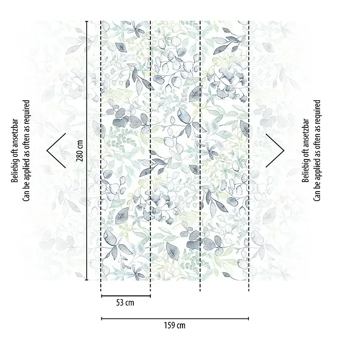 A.S. Création Aquarell Dreams Fototapete Blätterranke - B x H: 159 x 280 cm, Vlies, Blau-Grün - Bild einer floralen Vliestapete mit den Maßen 280 cm Höhe und 159 cm Breite, wiederholbar nach 53 cm.