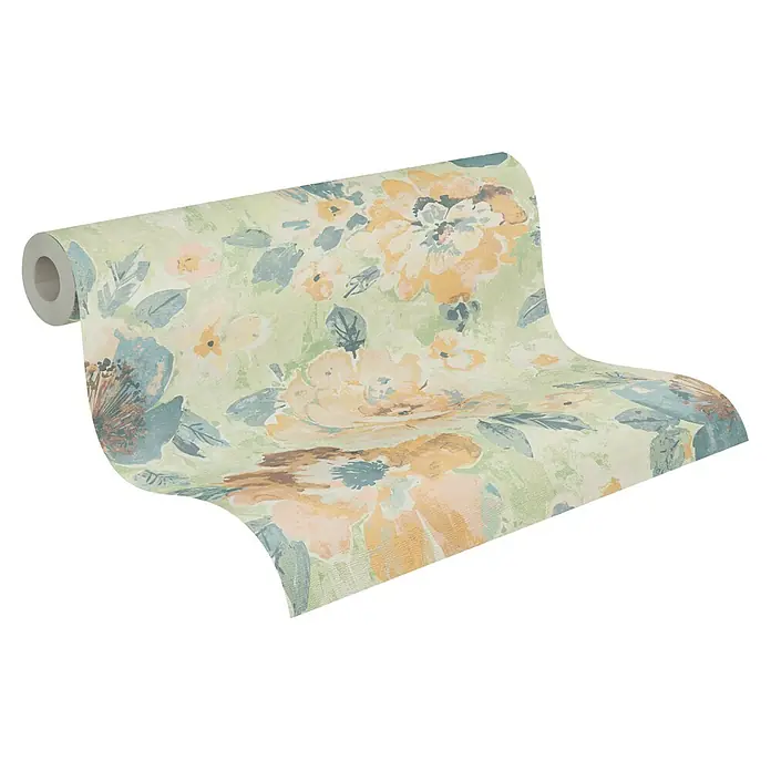 A.S. Création Aquarell Dreams Vliestapete - Bunt-Grün, Floral, 10,05 x 0,53 m - Eine Rolle floral gemusterte Tapete, ideal für die Gestaltung eines Raumes mit einem frischen, natürlichen Look.