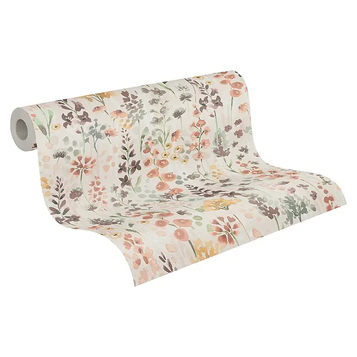 A.S. Création Aquarell Dreams Vliestapete - Beige-Bunt, Floral, 10,05 x 0,53 m - Eine Rolle floral gemusterter Tapete mit einem zarten Aquarell-Design in sanften Farbnuancen, ideal für eine stilvolle Raumgestaltung.