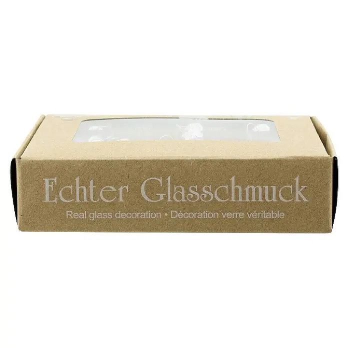 Geroma Weihnachtskugeln Champagner - Durchmesser: 3 cm, Champagner, Glas, 12 Stk. - Karton mit "Echter Glasschmuck" Aufschrift. Echte Glasdekoration und "Décoration verre véritable" in Deutsch, Englisch und Französisch.