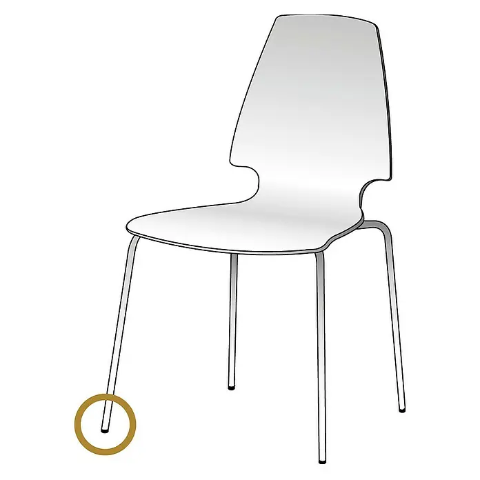 Wagner System Möbelgleiter-Set QuickClick - L x B x H: 38 x 20 x 38 mm, Schwarz, 4 Stk. - Stilvoller weißer Stuhl mit eleganten Metallbeinen, perfekt für moderne Einrichtungen. Das Design vereint Komfort und Ästhetik.