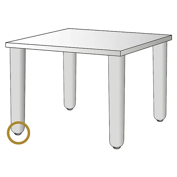 Wagner System Möbelgleiter - Durchmesser: 40 mm, Schrauben - Der weiße Tisch mit den zylindrischen Beinen ist ein minimalistisches und modernes Möbelstück, das in jeden Raum passt.