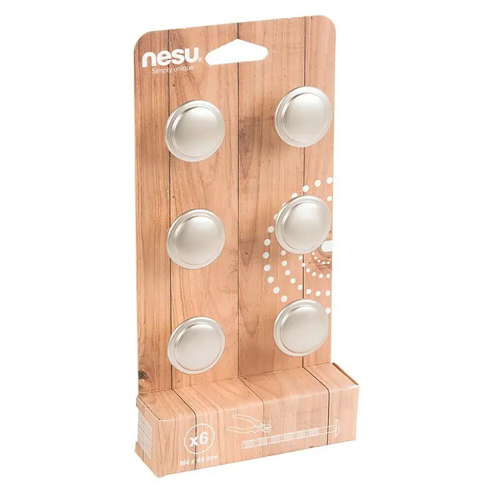 Nesu Pomo para muebles 1302 6 uds. - Ø x Al: 30 x 21 mm, Acero, Niquelado - Un paquete de seis pomos redondos para muebles de nesu., perfectos para modernizar muebles con un diseño sencillo y elegante.