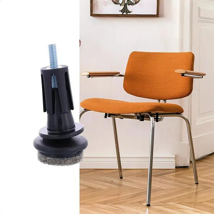 Wagner System Möbelgleiter-Set QuickClick - L x B x H: 38 x 20 x 38 mm, Schwarz, 4 Stk. - Dieser Artikel zeigt einen Gleiter mit Gewinde, ideal für Möbel, um Böden zu schützen und Geräusche zu reduzieren.