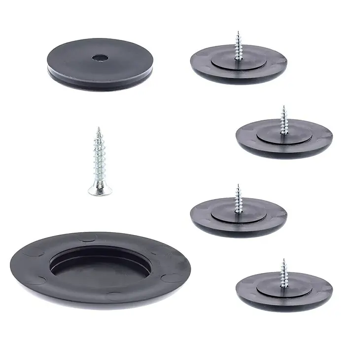 Wagner System Möbelgleiter - Durchmesser: 40 mm, Schrauben - Schwarze Unterlegscheibe mit Schrauben für eine stabile Befestigung, ideal für diverse Anwendungen.
