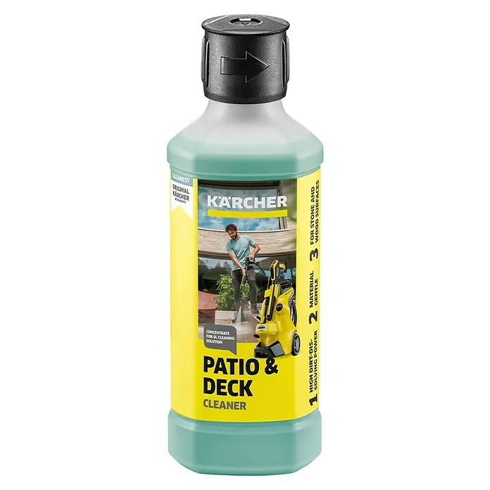 Kärcher Holzterrassen-Reiniger RM 564 - 500 ml - Die Kärcher Patio & Deck Reinigungsflasche, ein Konzentrat für die Reinigung von Stein- und Holzoberflächen, bietet eine hohe Schmutzlösekraft.