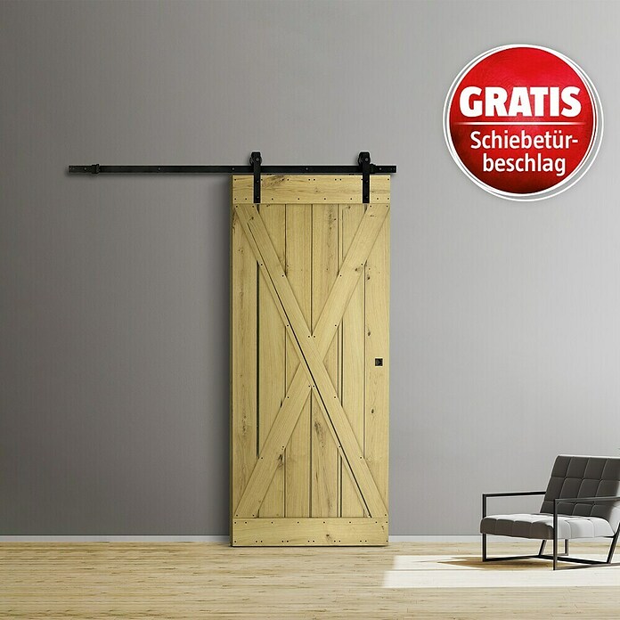 Radex Schiebetür-Set Modern Rustic (95 x 210 cm, Kiefer, Farbe: Eiche Rustic, Motiv: XI) | BAUHAUS