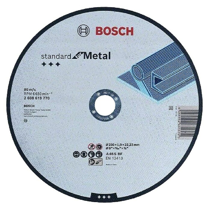 Bosch Rezalna plošča Standard for Metal A 46 S BF  (Debelina plošče: 1,9 mm, Premer diska: 230 mm, Primerno za: Kovina) | Rezalni diski | Dodatki za kotne brusilnike | Dodatna oprema za stroje | Orodja in stroji | Izdelki | BAUHAUS